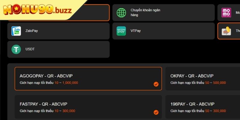 Điều kiện nạp rút tiền NOHU90
