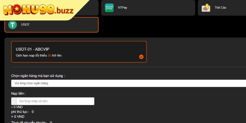 Lưu ý khi nạp rút tiền NOHU90